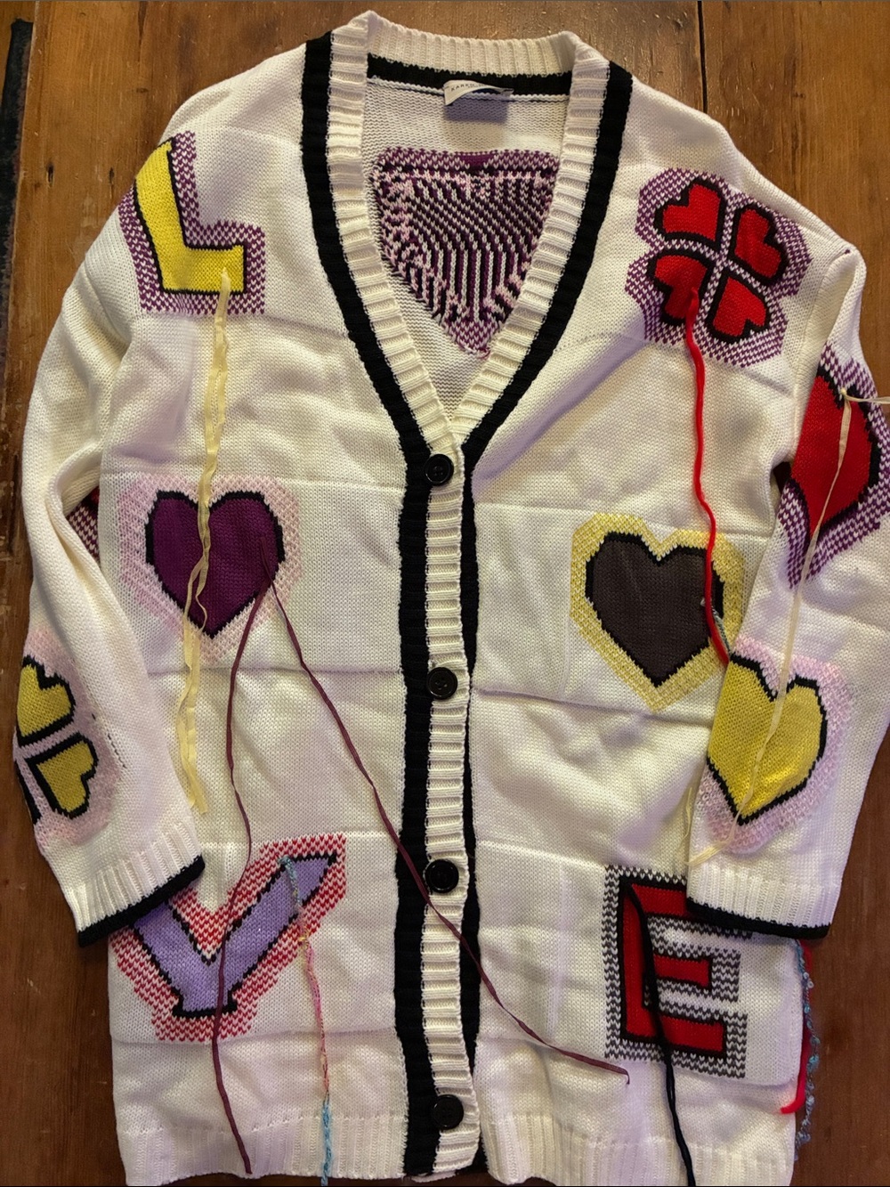 Karen Millen White Patchwork Heart & Letter Button Cardigan - Picture 9 of 12